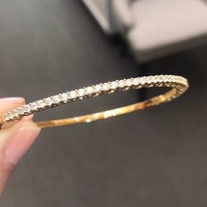 Sterling silver, ylw gold plated CZ latch bangle